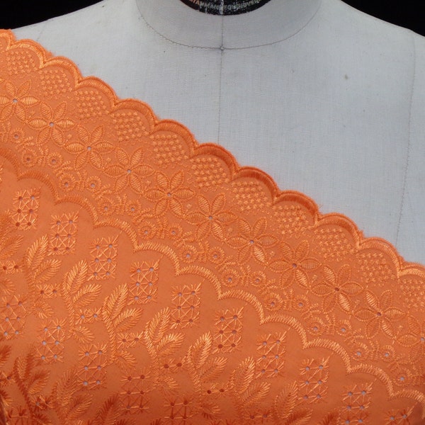 ORANGE Leaf COTTON Eyelet Double Scalloped on Both Ends & All Over Full Heavy Embroidery Fabric 42"