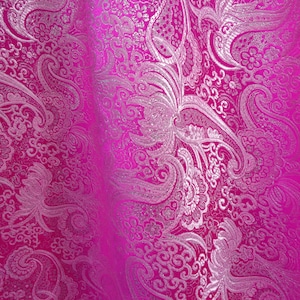 FUCHSIA with SILVER Metallic Paisley - Metallic Brocade Fabric 56"
