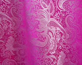 FUCHSIA with SILVER Metallic Paisley - Metallic Brocade Fabric 56"