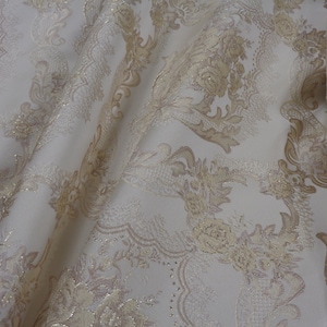 BUTTER CREAM/Dark Ivory DAMASK with Gold Floral Jacquard with Gold Thread - Upholstery Drapery Fabric 118&quot;/120&quot;  Chair Curtain Stage Home
