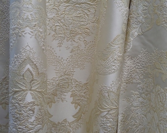 CREAM IVORY with Cream Floral Gold Thread Jacquard DAMASK - Upholstery Drapery Fabric 118&quot;/120&quot; Chair Curtain Wall Crafts Stage Home Decor