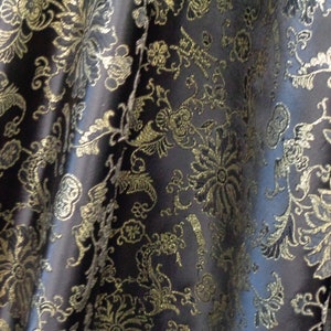 BLACK with GOLD Metallic Floral and Medallion - Metallic Brocade Fabric 46"