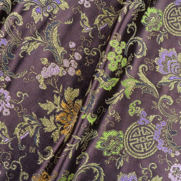 CHOCOLATE BROWN with Multi-colored Metallic Floral and Medallion - Metallic Brocade Fabric 46"