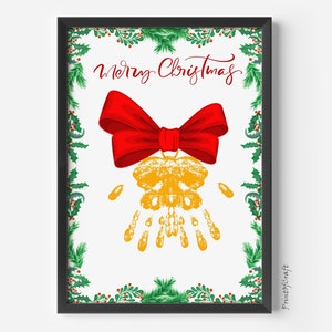 Arte con impronte di mani a Natale, arte con impronte di mani a forma di campana, decorazione natalizia, lavoretto con impronte di mani stampabile per bambini in età prescolare, lavoretto ricordo per la scuola materna e l&#39;asilo
