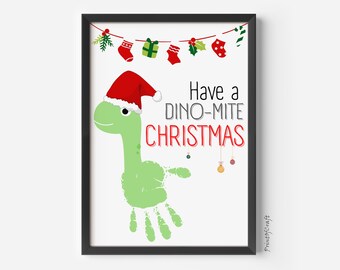 DINO-MITE Christmas Handprint Art Printable, Footprint Christmas Handprint Activity, Baby Toodler Craft Keepsake Gift, Handprint Decor