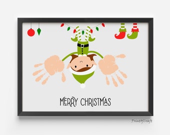Christmas Handprint art, Elf Handprint Art, Christmas Decoration, Handprint Craft Printable For PreK, Preschool Kindergarten Keepsake Craft