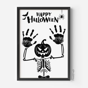 Artesanato com pegadas de Halloween, artesanato com pegadas de esqueleto de Halloween, para crianças, bebês e crianças pequenas, lembranças, cartão faça você mesmo, artesanato para imprimir