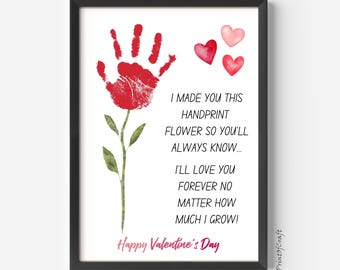 Valentine's Day Handprint Art Craft Template, Kids Valentine Activity Printable, DIY Heart Baby Toddler Hand Prints Class Preschool Gifts