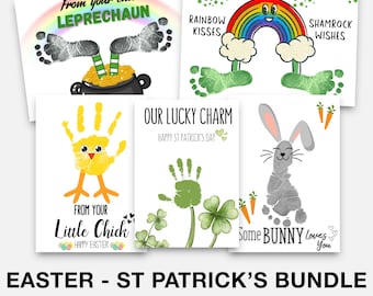 Ostern Handabdruck Fußabdruck Bundle Handwerk, St Patricks Handabdruck Kunst, druckbare Fußabdruck Ostern DIY Handwerk, Kleinkind für Handwerk, Baby Andenken