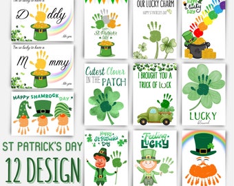 St Patrick's Handprint Footprint Bundle Craft, Leprechaun Clover Handprint, Preschool Craft Kids, St Patrick's Printable Memory, Handprint