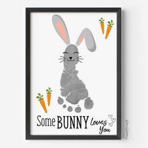 Créations artistiques d'empreintes de main avec empreinte de pas du lapin de Pâques vous aime, carte d'empreinte de main de Pâques, souvenir de bébé en bas âge, mémoire d'empreinte de main d'enfants, travaux manuels