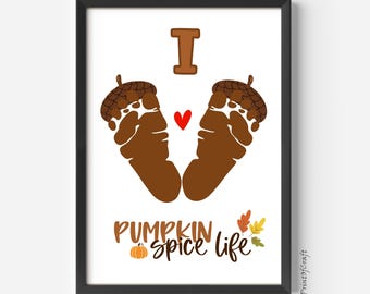 Pumpkin Fall Footprint Art, Fall Baby Footprint Craft Printable, Handprint Autumn Fall Keepsake, Thanksgiving Toddler Craft, DIY Fall Decor