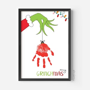 Weihnachten Handabdruck Fußabdruck DIY Art Craft Bundle, Merry Grinchmas Handabdruck, druckbarer Weihnachts Handabdruck Fußabdruck, Baby Toodler Craft
