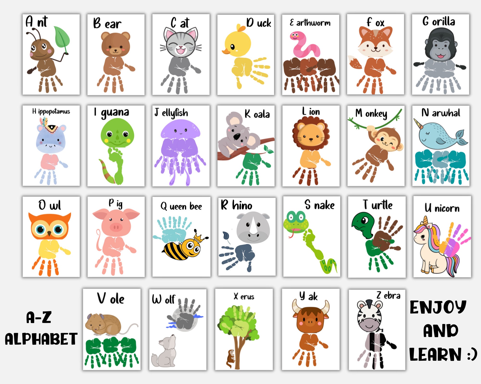 Alphabet Handprint Art Printable Craft My Handprint Alphabet Etsy UK