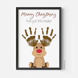 Rentier Weihnachten Fußabdruck Handwerk, druckbare Weihnachten Handabdruck DIY Kunst, Urlaub Memory Aktivität, Weihnachten Baby Kleinkind Handwerk Andenken