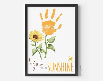 Mothers Day Handprint Art Craft, You Are My Sunshine Flower, Handprint Footprint Mothers Day, Printable Baby DIY Activity, Toddler Craft Art