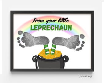 Leprechaun St Patrick's Handprint Art, Printable Handprint Footprint Craft, Baby Toddler Craft, Handprint Keepsake Memory, DIY Activities