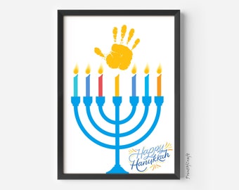 Hanukkah Handprint Footprint DIY Art Craft Bundle, Printable Christmas Handprint Holiday Daycare Activity For Baby Toodler Craft Keepsake