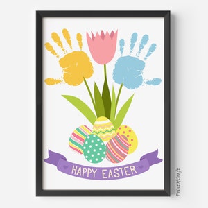 Happy Easter Day Handprint Footprint Art Craft, Baby Footprint Kids Easter Printable Handprint Activity Card For Preschool Kindergarden