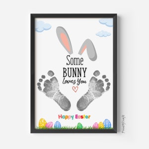 Créations artistiques d'empreintes de main avec empreinte de pas du lapin de Pâques vous aime, carte d'empreinte de main de Pâques, souvenir de bébé en bas âge, mémoire d'empreinte de main d'enfants, travaux manuels