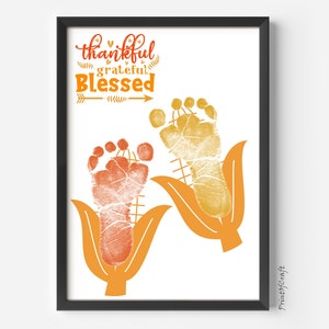 Thanksgiving Footprint Art, Handprint Keepsake Memory, Corn Footprint Art, Thanksgiving Printable, Thanksgiving Toddler Craft for Kids