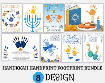 Hanukkah Handprint Footprint DIY Art Craft Bundle, Printable Christmas Handprint Footprint Holiday Activity For Baby Toodler Craft Keepsake