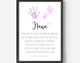 Nana Mothers Day Handprint Art Craft, Valentines Day Poem Printable Gift Card For Grandma, Handprint Kids DIY Footprint Activity Printable