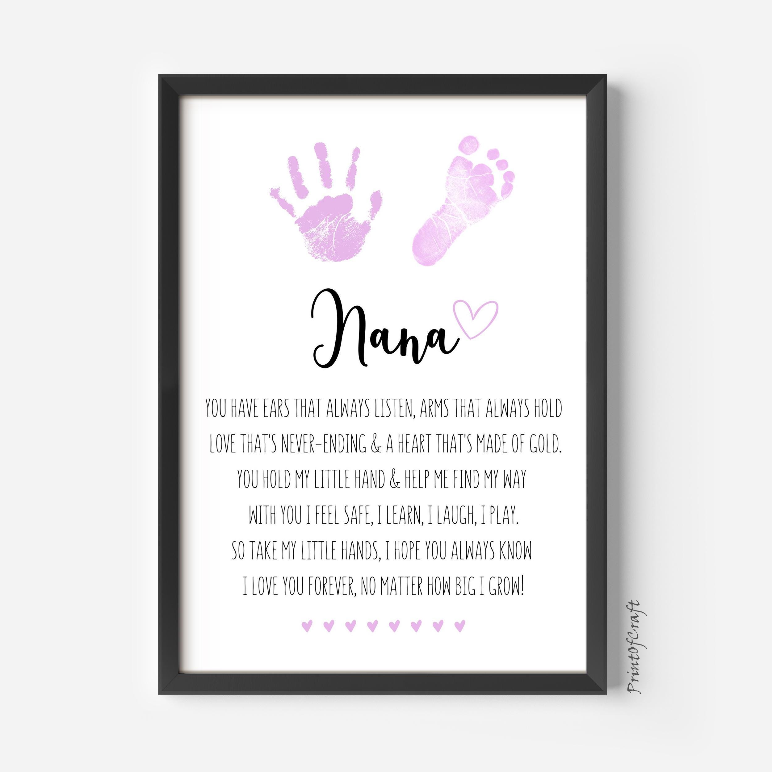 Nana Mothers Day Handprint Art Craft, Valentines Day Poem Printable Gift Card For Grandma, Handprint Kids DIY Footprint Activity Printable