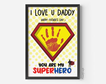 Father's Day Handprint Art Craft, Handprint Art For Father's Day, Printable Handprint Gift Father Day, Daddy Handprint Footprint, Kids Craft