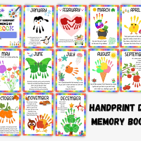 Memory Book Handprint Craft, Preschool Handprint Activity, Calendar Handprint Footprint Art, Keepsake Craft Kids Memory Book