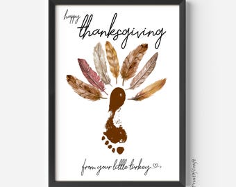 Happy Thanksgiving Footprint Craft, Fall Baby Toddler Keepsake Printable, Thanksgiving Poem Art, DIY Preschool Fall Handprint Activity