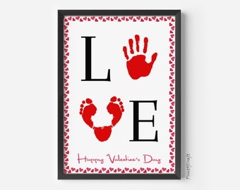 Love Handprint Art Craft, Valentines Day Footprint Handprint, Keepsake Baby Toddler Craft, Preschool Footprint Valentines Day Gift