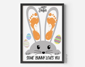 Easter Footprint Art Craft Printable Handprint Footprint Easter Bunny, Keepsake Memory Craft, Preschool DIY Activites, Baby Toddler