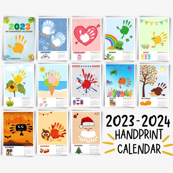 Handprint Calendar 2024 Memory Etsy