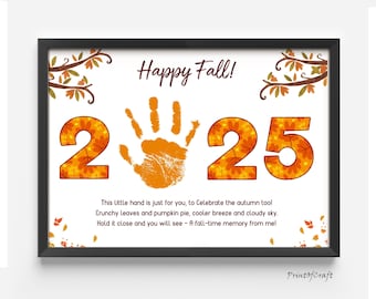 2025 Fall Handprint Craft, Handprint Footprint Fall Kids Art, Baby Handprint Keepsake, Thanksgiving Printable Poem, Fall Handprint Art
