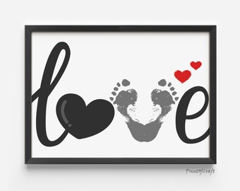 Love Footprint Handprint Art Craft, Valentine's Day Heart Art Kids, Preschool Valentines Day Gift For Mom Dad, Keepsake Baby Toddler Craft