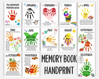 Memory Book Handprint Craft, Printable Handprint Calendar Activity, 12 Month Handprint Footprint DIY Art, Keepsake Craft Kids Memory Book
