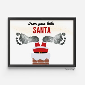 Christmas Footprint Santa Art Craft, Printable Christmas Handprint Footprint, Holiday Activity, Baby Toddler Craft Keepsake, Diy xmas Gift