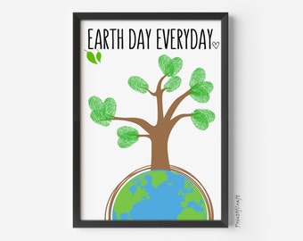 Earth Day Fingerprint Handprint Craft, Happy Earth Day Footprint Art DIY Craft Gift, Preschool Baby Toddler Keepsake Memory Card Art Craft