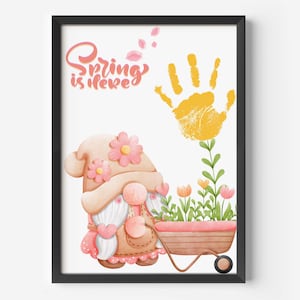 Frühling Handabdruck Fußabdruck Kunsthandwerk, Frühling Gnom Handabdruck, Baby druckbares Kleinkind Handwerk, Vorschule Handabdruck Kunst, Frühling DIY Baby Kunsthandwerk