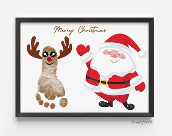 Christmas Footprint Art Craft, Christmas Footprint Reindeer Printable, Christmas Handprint Footprint Activity, Baby Toddler Craft Keepsake