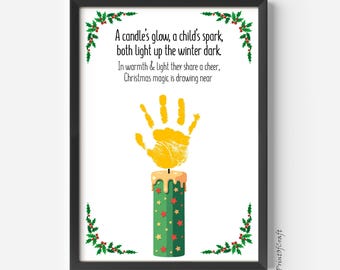 Christmas Handprint Footprint DIY Art Craft Bundle, Poem Candle Baby Handprint, Printable Christmas Handprint Footprint, Kids Toddler Craft