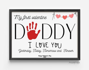 Valentines Day Daddy Handprint Gift Card, Love Handprint Art Craft, Preschool Valentines Day Gift For Mom Dad, Keepsake Baby Toddler Craft