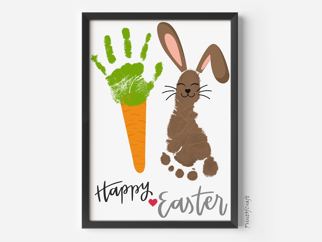 Easter Bunny Carrot Handprint Footprint Art Craft, Handprint Footprint