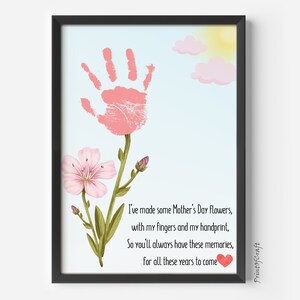 Muttertag Handabdruck Kunst Handwerk, Handabdruck Fußabdruck Mutter Tag Geschenkidee, druckbare Kinder Baby DIY Vorschulaktivität, Muttertagsgedicht Karte
