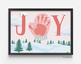 Christmas Handprint Joy, Footprint Handprint Christmas Art Craft, Baby Kids Toddler Handprint, First Christmas Craft Keepsake Memory Card