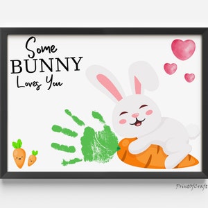 Créations artistiques d'empreintes de main avec empreinte de pas du lapin de Pâques vous aime, carte d'empreinte de main de Pâques, souvenir de bébé en bas âge, mémoire d'empreinte de main d'enfants, travaux manuels