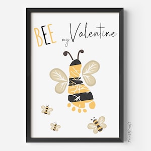 Artisanat d'empreintes de pas d'abeille pour la Saint-Valentin, créations d'art empreintes de main Bee My Valentines, cadeau Saint-Valentin pour bébé, carte de Saint-Valentin, travaux manuels pour tout-petits