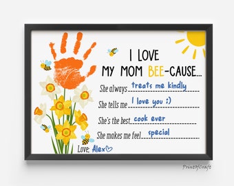 Mother's Day Handprint Art Craft, Mommy Printable Handprint Kids Craft, Mother's Day Handprint Preschool, Baby Toddler Craft, DIY