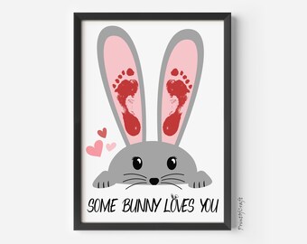 Valentines Day Footprint Craft, Some Bunny Footprint Handprint Baby Art, Valentines Day DIY Craft Art Newborn Baby Toddler Keepsake,